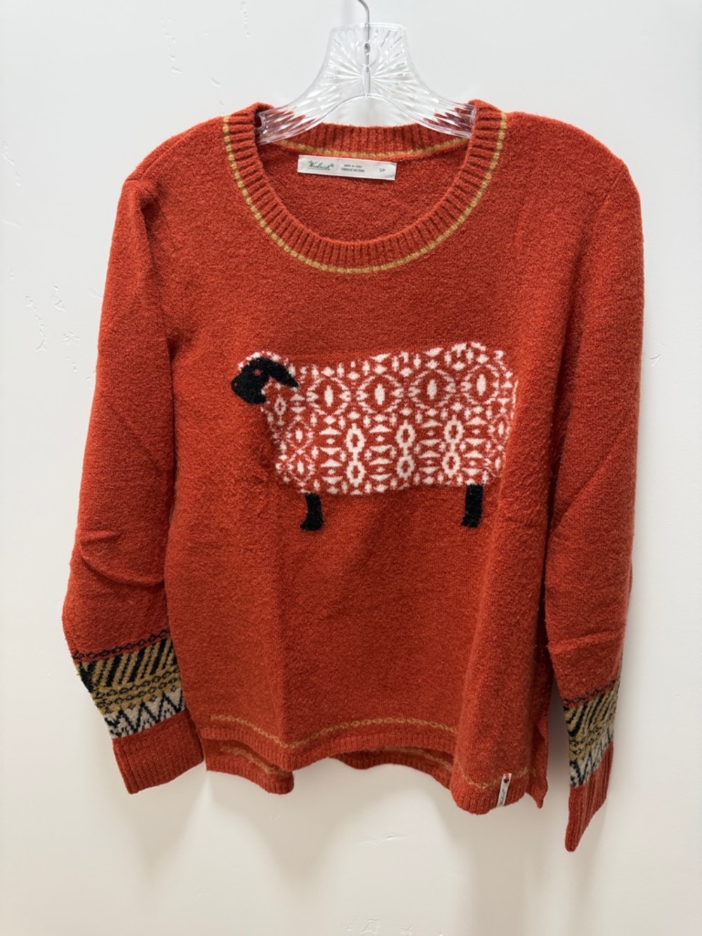Woolrich Orange Crewneck Sweater with Sheep Motif